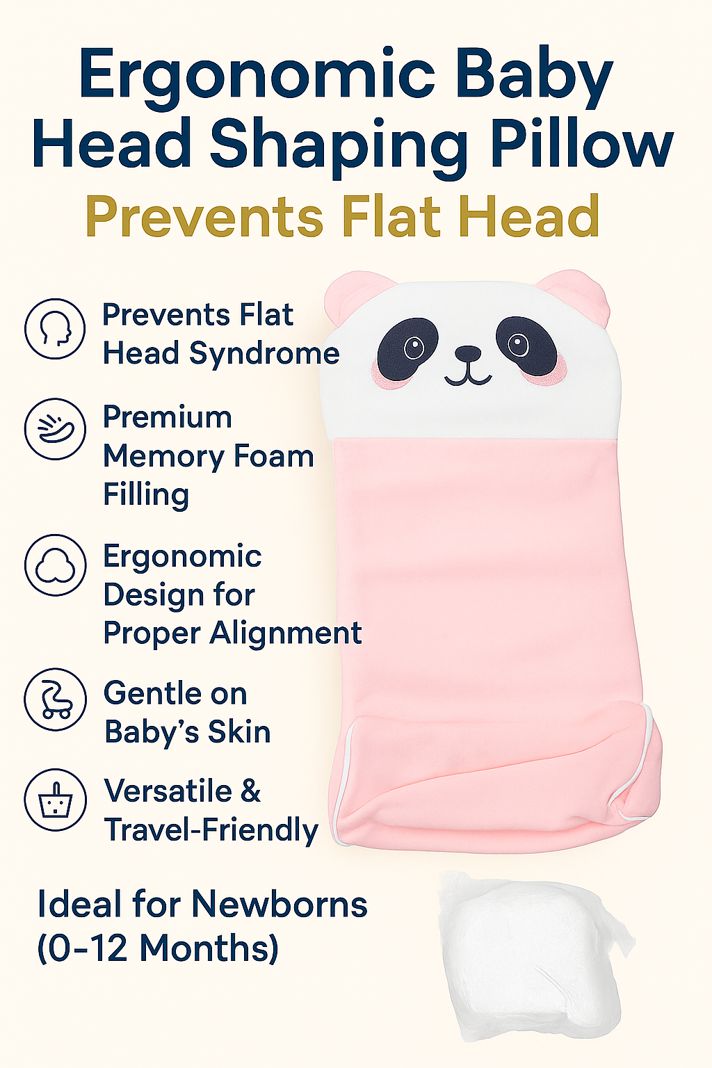Ergonomic Baby Head Shaping Pillow – Ideal for Newborns